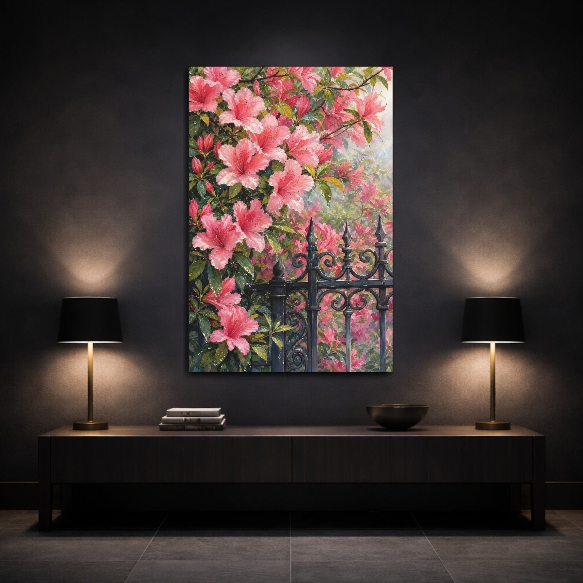Mockup 3. Floral Azaleas Pink Azaleas shown as stretched canvas wall art