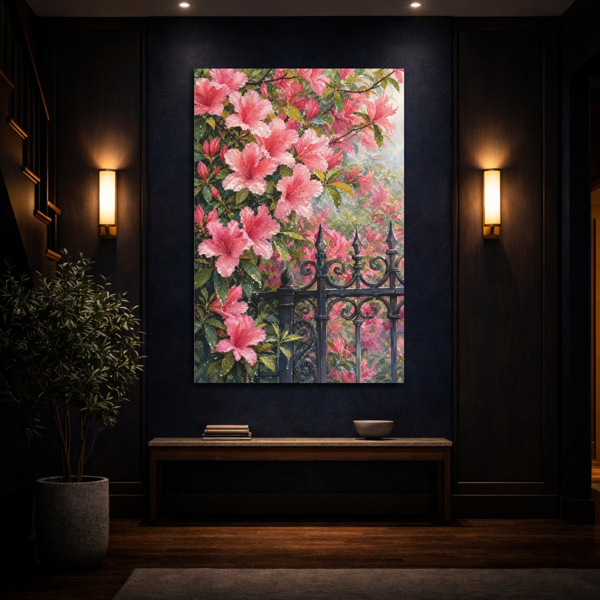 Mockup 4. Floral Azaleas Pink Azaleas shown as stretched canvas wall art