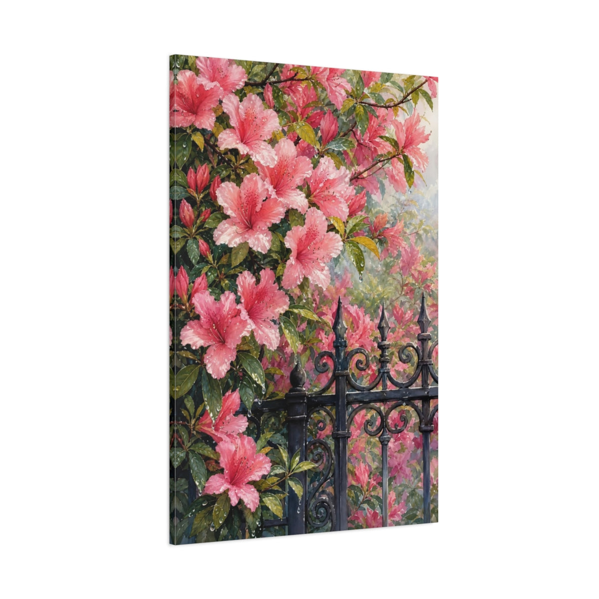 Side Mockup 1. Floral Azaleas Pink Azaleas shown as stretched canvas wall art