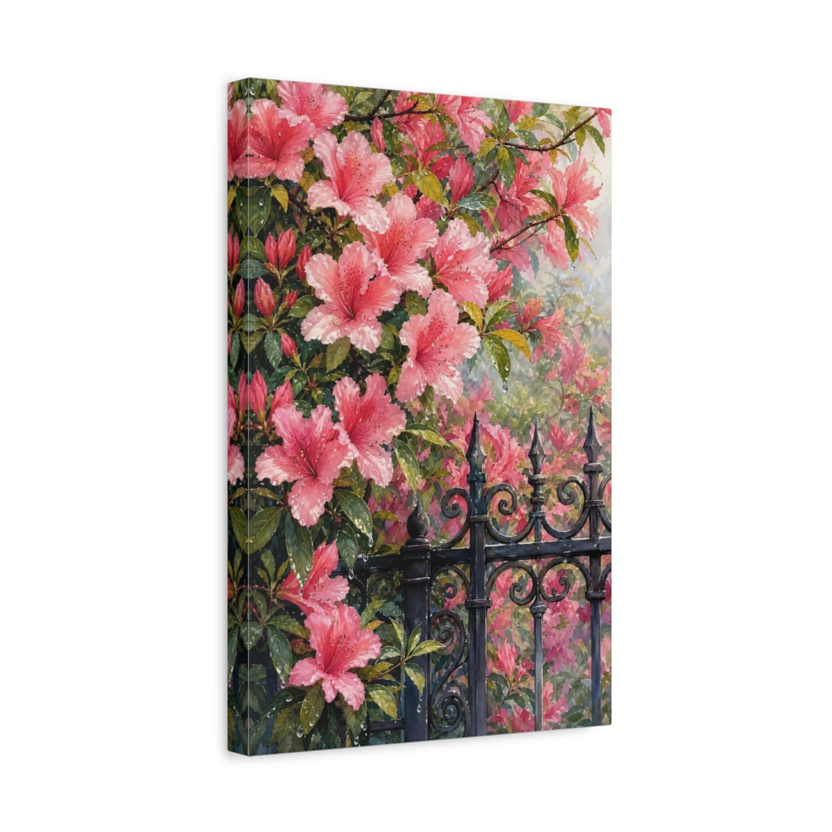 Side Mockup 4. Floral Azaleas Pink Azaleas shown as stretched canvas wall art