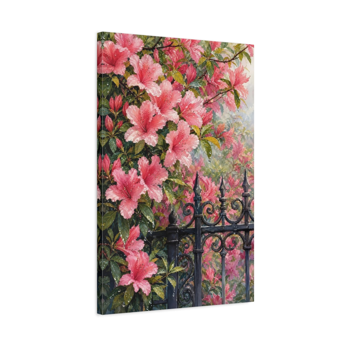 Side Mockup 2. Floral Azaleas Pink Azaleas shown as stretched canvas wall art