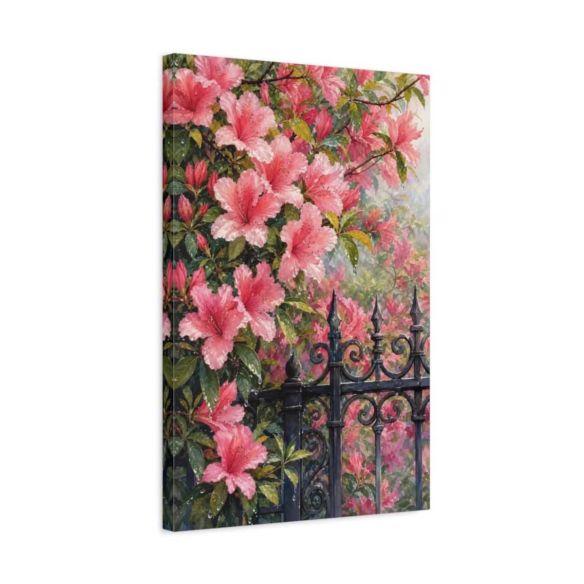 Side Mockup 3. Floral Azaleas Pink Azaleas shown as stretched canvas wall art