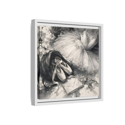 Side Mockup 16. Floral Ballet Shoes Monochrome Ballet shown as framed canvas print