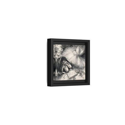 Side Mockup 24. Floral Ballet Shoes Monochrome Ballet shown as framed canvas print