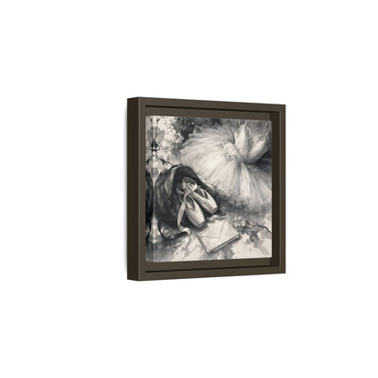 Side Mockup 2. Floral Ballet Shoes Monochrome Ballet shown as framed canvas print