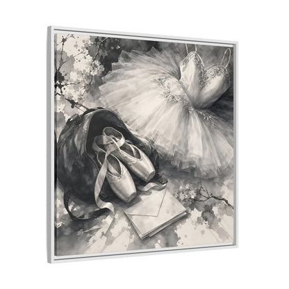 Side Mockup 25. Floral Ballet Shoes Monochrome Ballet shown as framed canvas print