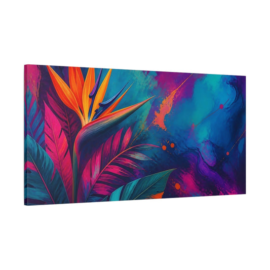Main Mockup. Floral Bird Of Paradise Vibrant Bird Of Paradise shown as stretched canvas wall art