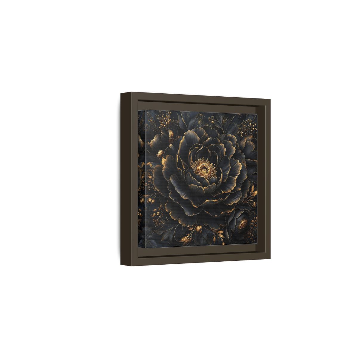 Floral Black Flower and Gold Framed Canvas Wall Art - Living Room, Above Console Table shown as canvas wall art
