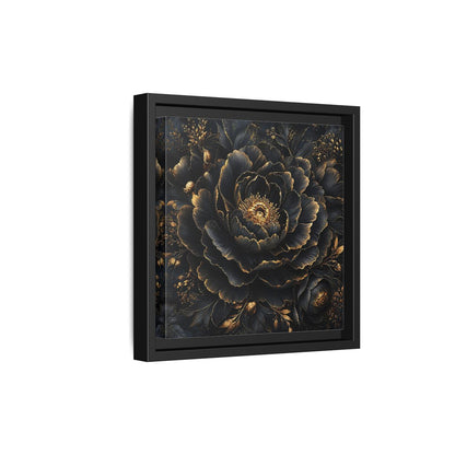 Floral Black Flower and Gold Framed Canvas Wall Art - Living Room, Above Console Table shown as canvas wall art