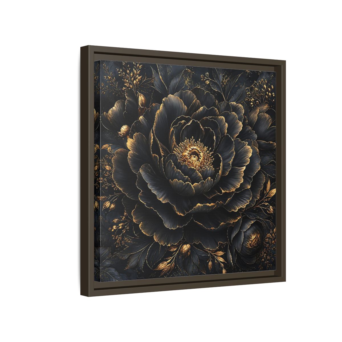 Floral Black Flower and Gold Framed Canvas Wall Art - Living Room, Above Console Table shown as canvas wall art