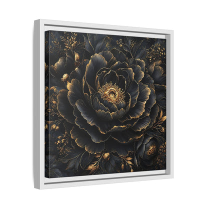 Floral Black Flower and Gold Framed Canvas Wall Art - Living Room, Above Console Table shown as canvas wall art