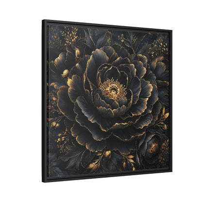 Floral Black Flower and Gold Framed Canvas Wall Art - Living Room, Above Console Table shown as canvas wall art
