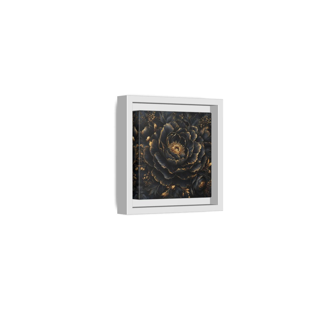 Floral Black Flower and Gold Framed Canvas Wall Art - Living Room, Above Console Table shown as canvas wall art