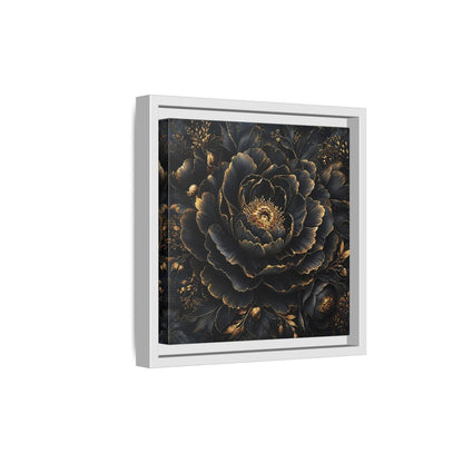 Floral Black Flower and Gold Framed Canvas Wall Art - Living Room, Above Console Table shown as canvas wall art