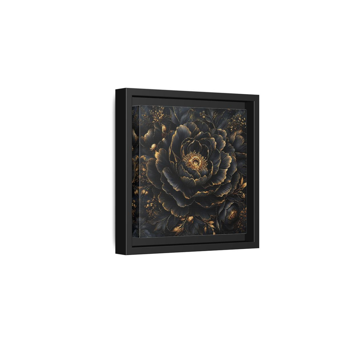 Floral Black Flower and Gold Framed Canvas Wall Art - Living Room, Above Console Table shown as canvas wall art