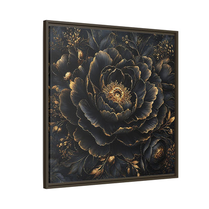 Floral Black Flower and Gold Framed Canvas Wall Art - Living Room, Above Console Table shown as canvas wall art