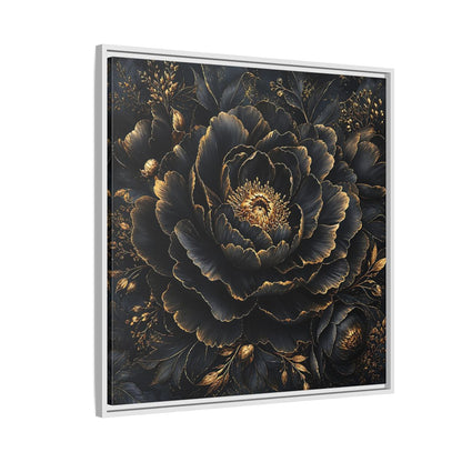 Floral Black Flower and Gold Framed Canvas Wall Art - Living Room, Above Console Table shown as canvas wall art