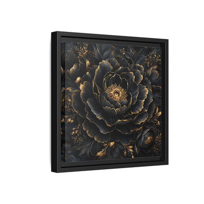 Floral Black Flower and Gold Framed Canvas Wall Art - Living Room, Above Console Table shown as canvas wall art