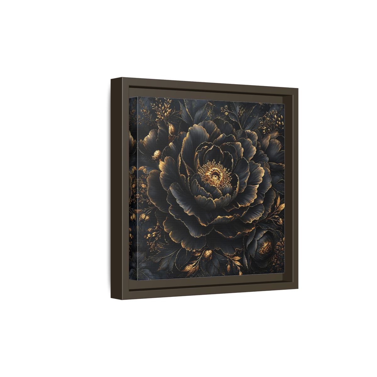 Floral Black Flower and Gold Framed Canvas Wall Art - Living Room, Above Console Table shown as canvas wall art