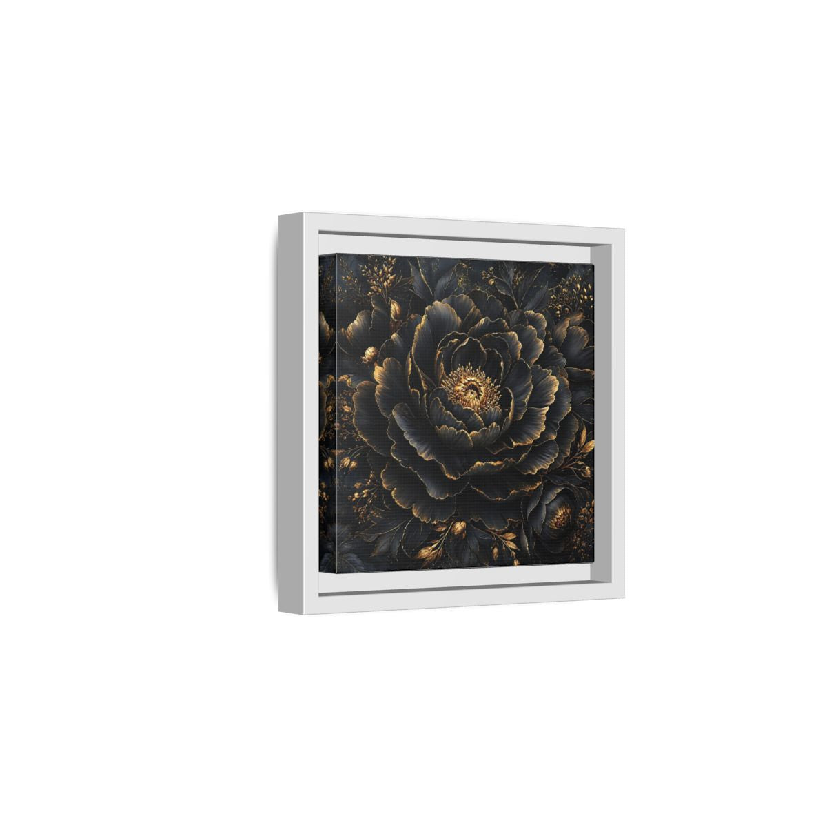 Floral Black Flower and Gold Framed Canvas Wall Art - Living Room, Above Console Table shown as canvas wall art