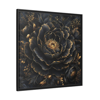 Floral Black Flower and Gold Framed Canvas Wall Art - Living Room, Above Console Table shown as canvas wall art