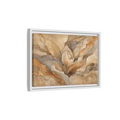 Side Mockup 4. Floral Floral Bloom Neutral Gold Floral shown as stretched canvas wall art