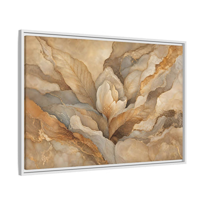 Side Mockup 9. Floral Floral Bloom Neutral Gold Floral shown as stretched canvas wall art