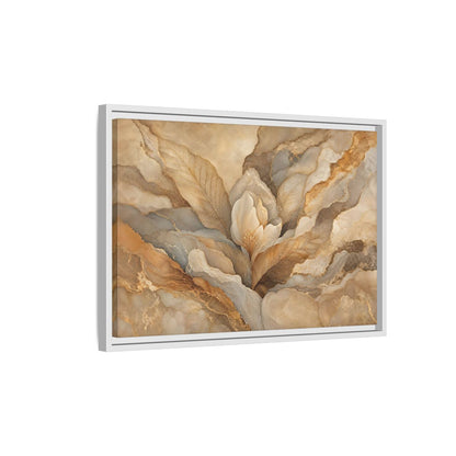 Side Mockup 1. Floral Floral Bloom Neutral Gold Floral shown as stretched canvas wall art
