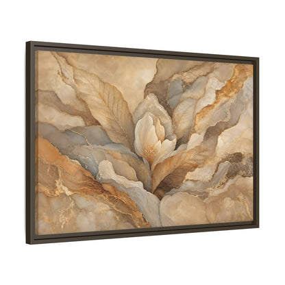 Side Mockup 11. Floral Floral Bloom Neutral Gold Floral shown as stretched canvas wall art
