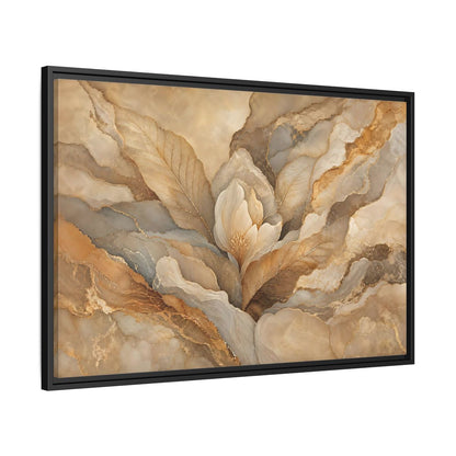 Side Mockup 13. Floral Floral Bloom Neutral Gold Floral shown as stretched canvas wall art