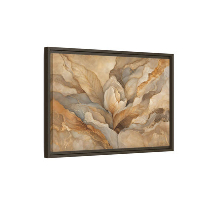 Side Mockup 2. Floral Floral Bloom Neutral Gold Floral shown as stretched canvas wall art
