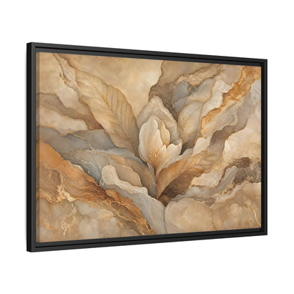 Side Mockup 14. Floral Floral Bloom Neutral Gold Floral shown as stretched canvas wall art
