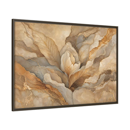 Side Mockup 8. Floral Floral Bloom Neutral Gold Floral shown as stretched canvas wall art