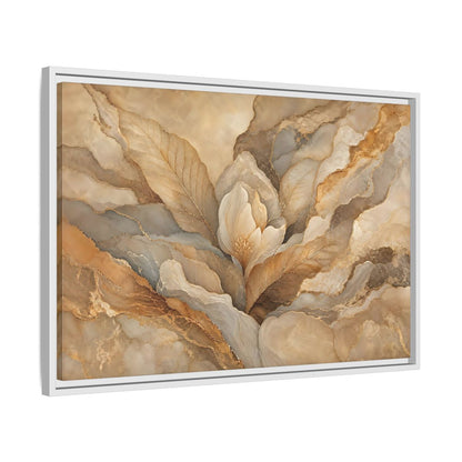Side Mockup 10. Floral Floral Bloom Neutral Gold Floral shown as stretched canvas wall art