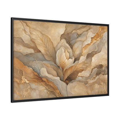 Side Mockup 12. Floral Floral Bloom Neutral Gold Floral shown as stretched canvas wall art