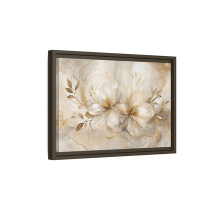 Side Mockup 5. Floral Floral Blooms Gold White Floral shown as stretched canvas wall art