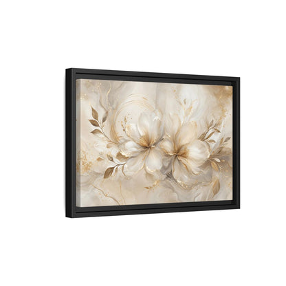 Side Mockup 6. Floral Floral Blooms Gold White Floral shown as stretched canvas wall art