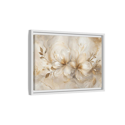 Side Mockup 4. Floral Floral Blooms Gold White Floral shown as stretched canvas wall art