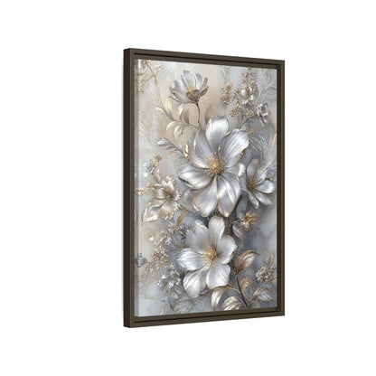 Side Mockup 2. Floral Blossoms Silver Gold Floral shown as stretched canvas wall art