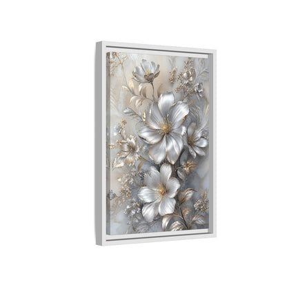 Side Mockup 4. Floral Blossoms Silver Gold Floral shown as stretched canvas wall art