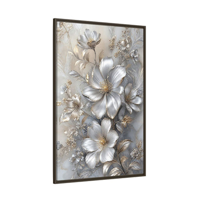 Side Mockup 8. Floral Blossoms Silver Gold Floral shown as stretched canvas wall art