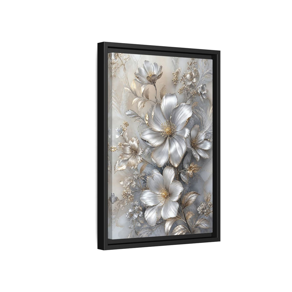 Side Mockup 6. Floral Blossoms Silver Gold Floral shown as stretched canvas wall art