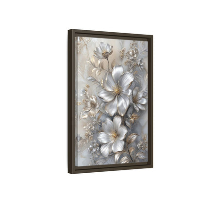 Side Mockup 5. Floral Blossoms Silver Gold Floral shown as stretched canvas wall art