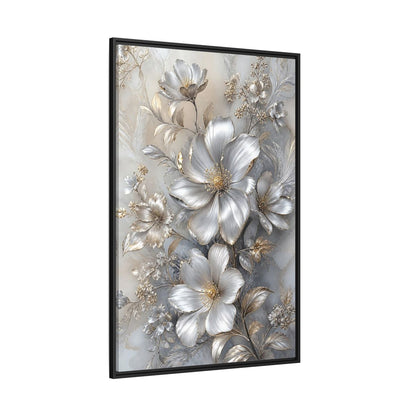 Side Mockup 12. Floral Blossoms Silver Gold Floral shown as stretched canvas wall art