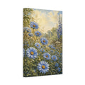 Side Mockup 4. Floral Blue Daisies Blue Floral Garden shown as stretched canvas wall art