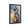 Side Mockup 6. Floral Blue Irises Blue Iris Copper shown as stretched canvas wall art