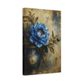 Side Mockup 4. Floral Blue Peony Blue And Gold shown as stretched canvas wall art