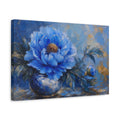 Side Mockup 4. Floral Blue Peony Blue Gold Peony shown as stretched canvas wall art