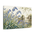 Side Mockup 4. Floral Bluebells Blue And Green shown as stretched canvas wall art