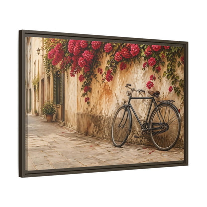 Side Mockup 11. Floral Bougainvillea Bicycle Pink Bougainvillea shown as stretched canvas wall art